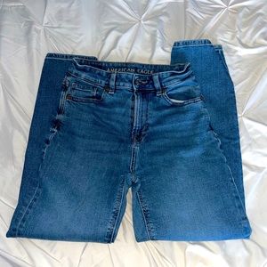 American Eagle High Rise Mom Jean. Size 00 Short. Dark Faded Blue. No Rips.